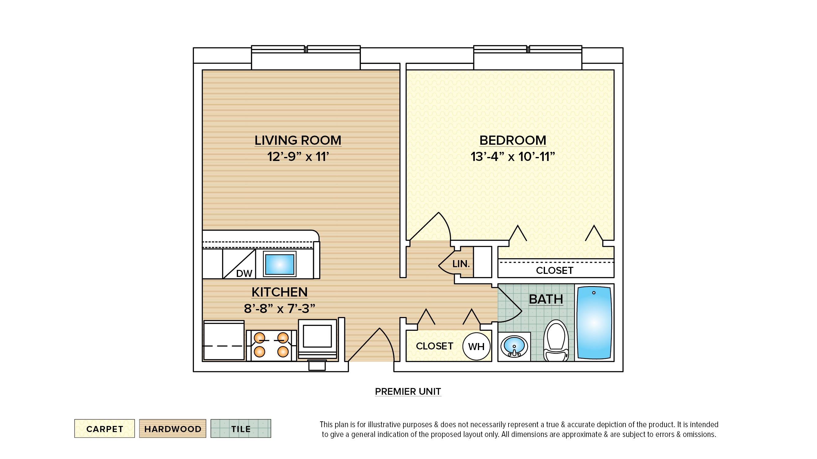1 Bedroom Junior - Bldg. 300 garden apartment floor plan with 1 bedroom and 1 bath